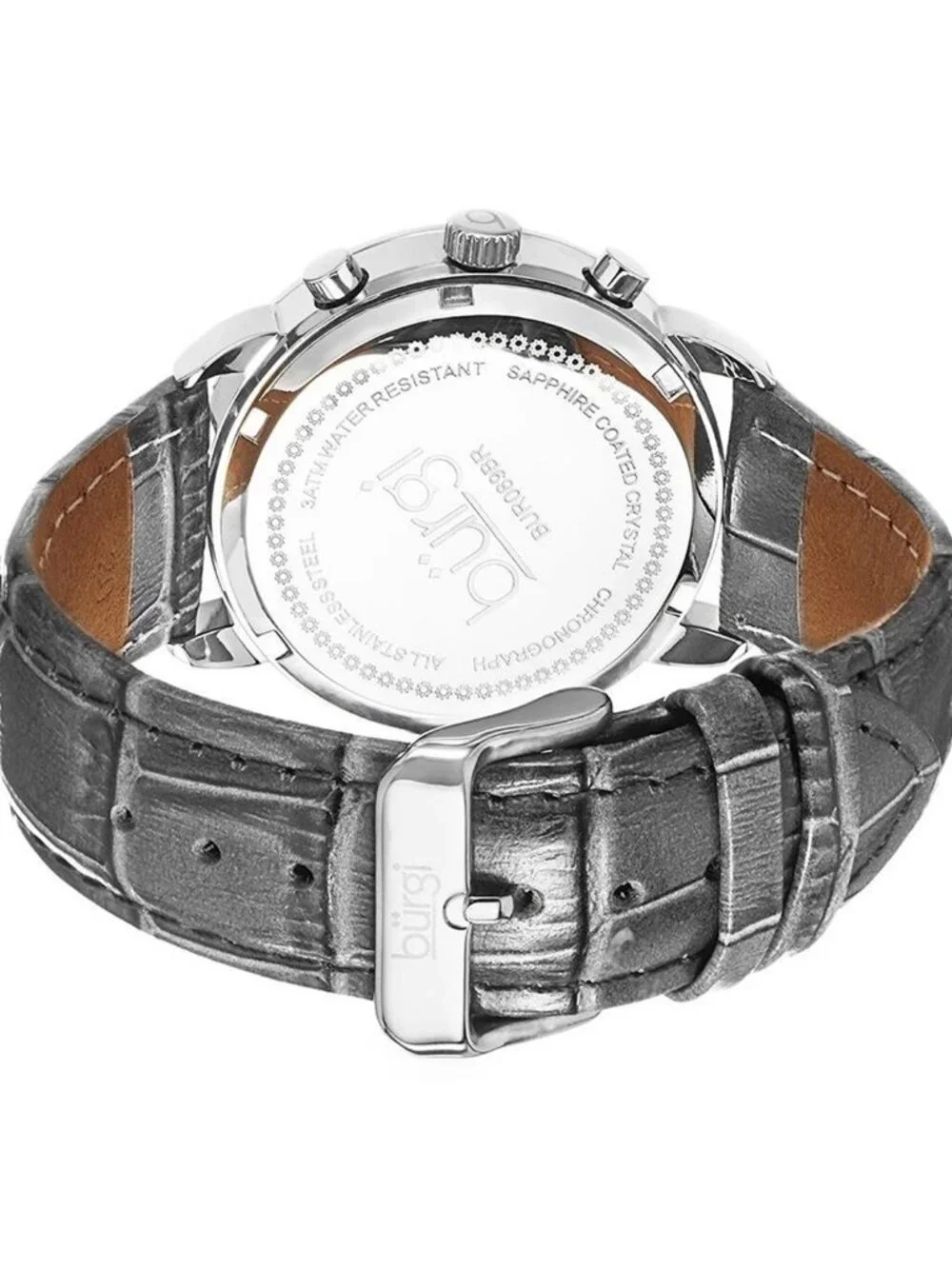 NWT Burgi Crystal Chronograph Grey Leather Mother of Pearl  display picture 3